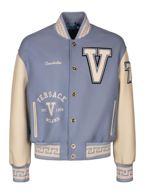 versace varsity jacket blue|Versace varsity jacket.